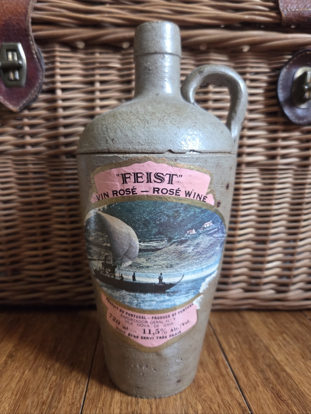 Vintage Feist Rosé Wine Stoneware Jug Portugal 720ml Rustic Ceramic Bottle